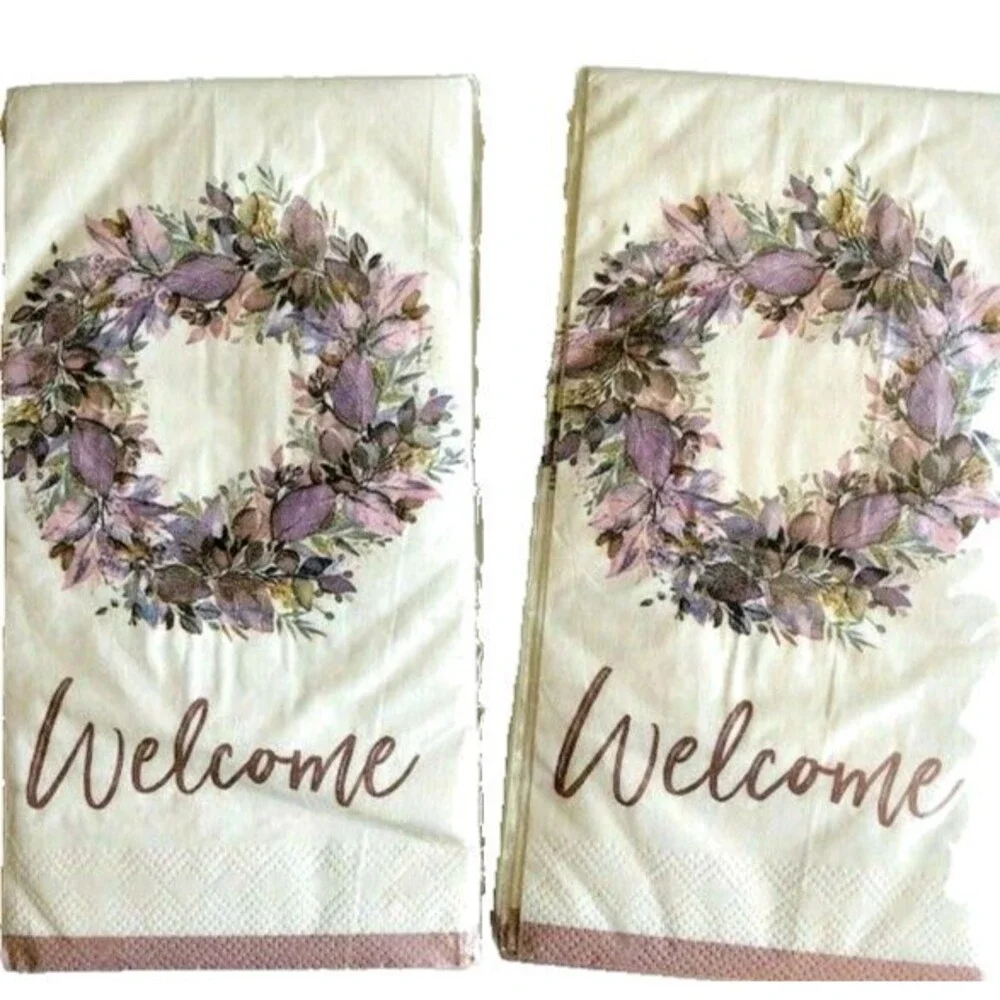 Welcome Purple Wreath Paper Napkins Guest Towels 20 ct 2 pk Buffet Decoupage